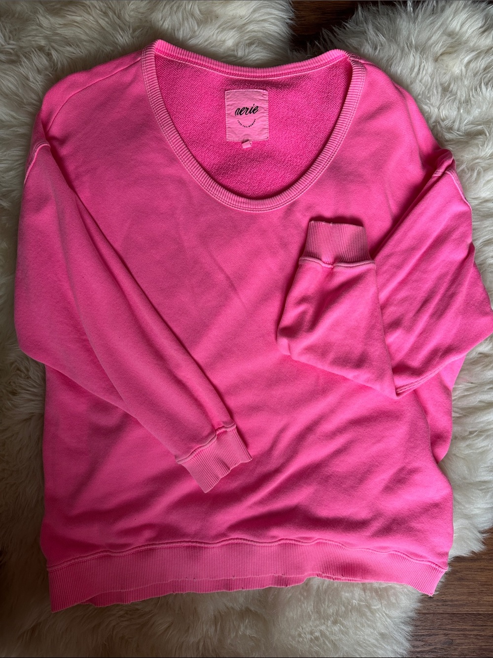 aerie Bright Pink Oversized Crewneck Sweatshirt